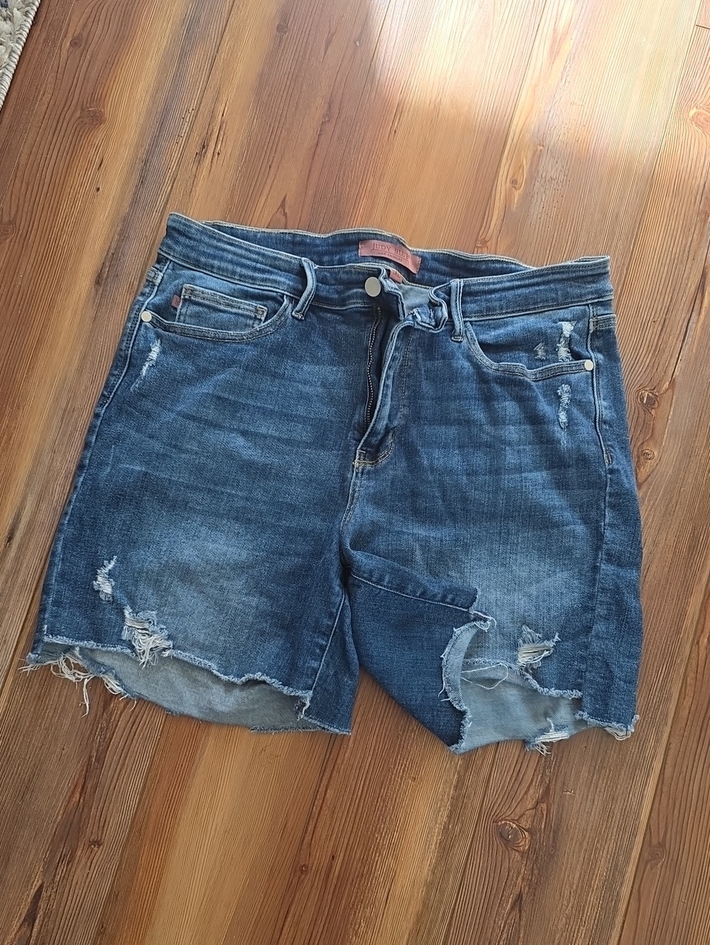 Judy Blue Dark Blue Distressed Frayed Hem Denim Shorts